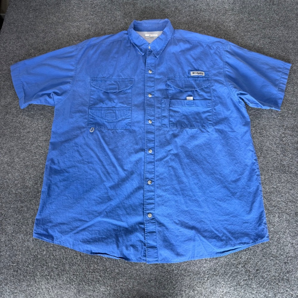 Columbia PFG Fishing Shirt Mens XL Blue Short Sleeve Outdoor Vented Performance‎